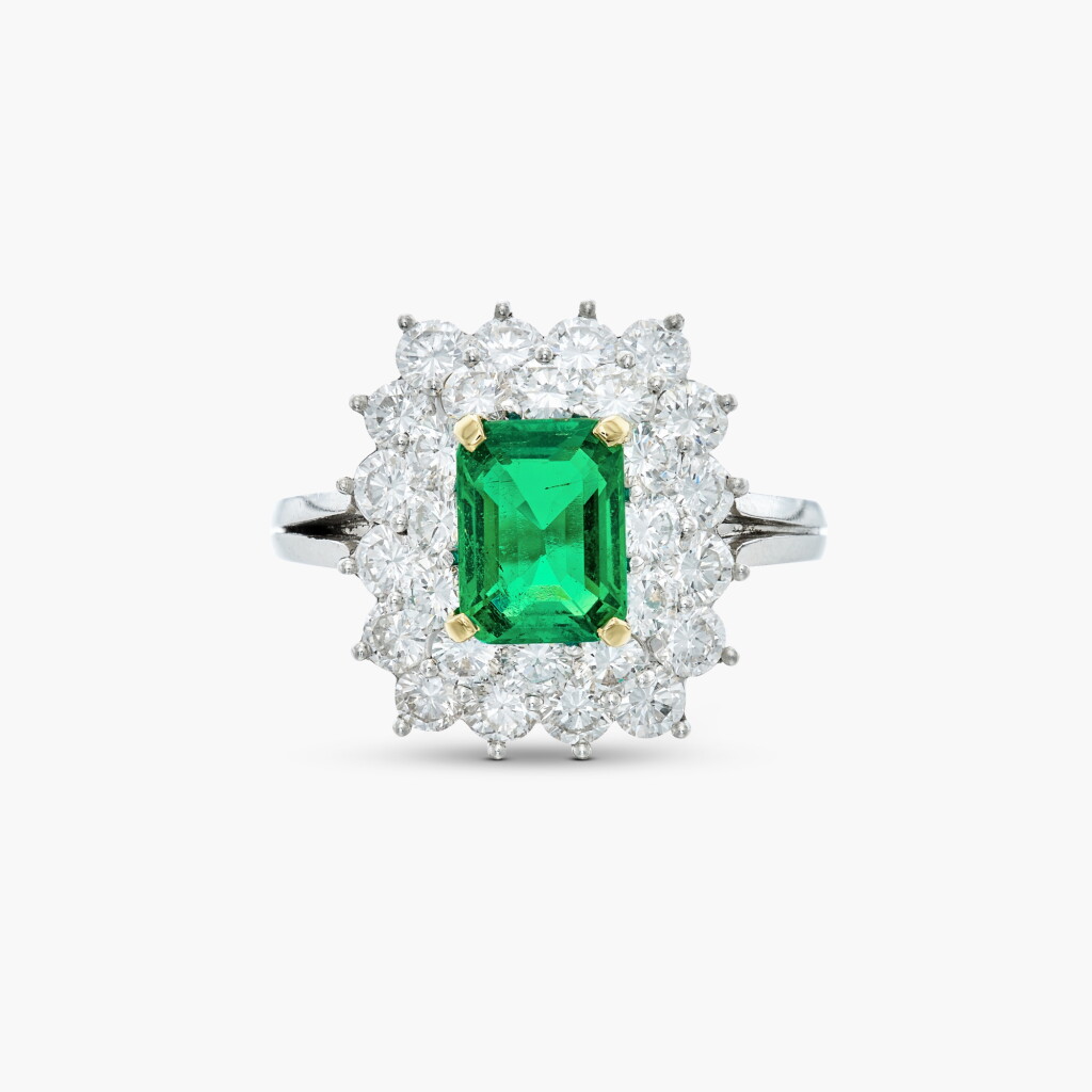 View full screen - View 1 of Lot 370. Emerald and Diamond Ring .