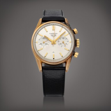 View full screen - View 1 of Lot 483. Carrera 45, Reference 3648S | A yellow gold plated and stainless steel chronograph wristwatch | Circa 1965.