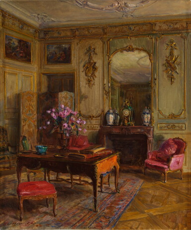 View full screen - View 1 of Lot 624. Interior with Clock Garniture.