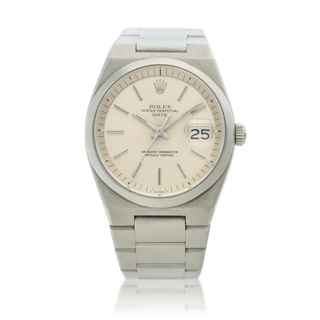 View full screen - View 1 of Lot 63. Reference 1530 Date, A stainless steel automatic bracelet watch with date, Circa 1975.