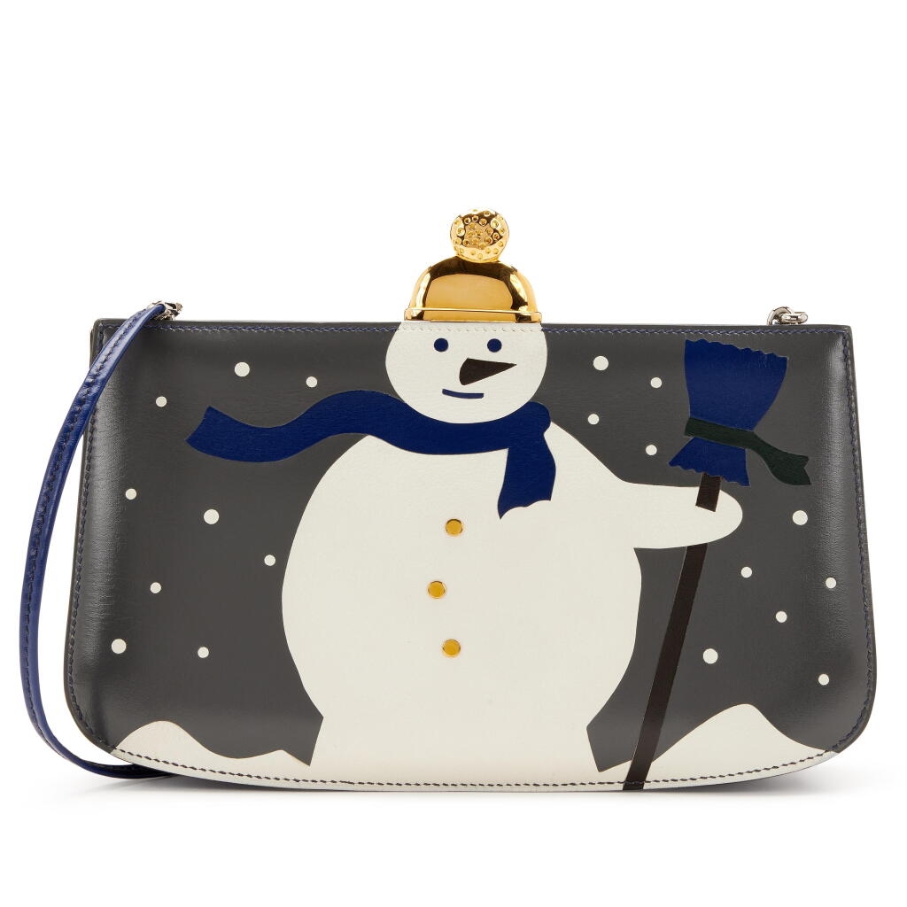 View full screen - View 1 of Lot 114. White Courchevel, Bleu Saphir and Gris Fonce Box Bonhomme de Neige Sac a Malice Gold Hardware, 1991.