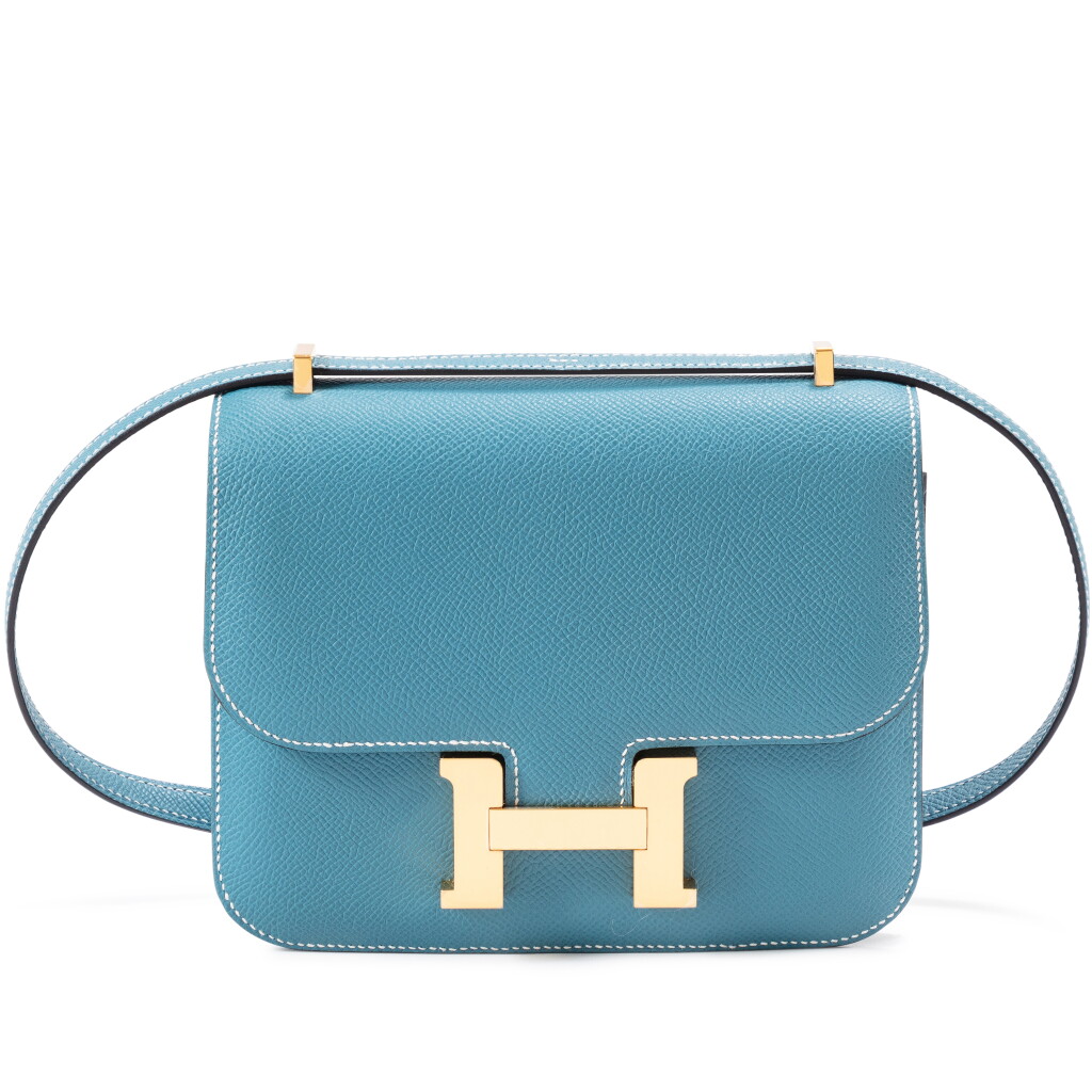 View full screen - View 1 of Lot 413. Bleu Jean Epsom Mini Constance 18 Gold Hardware, 2023.