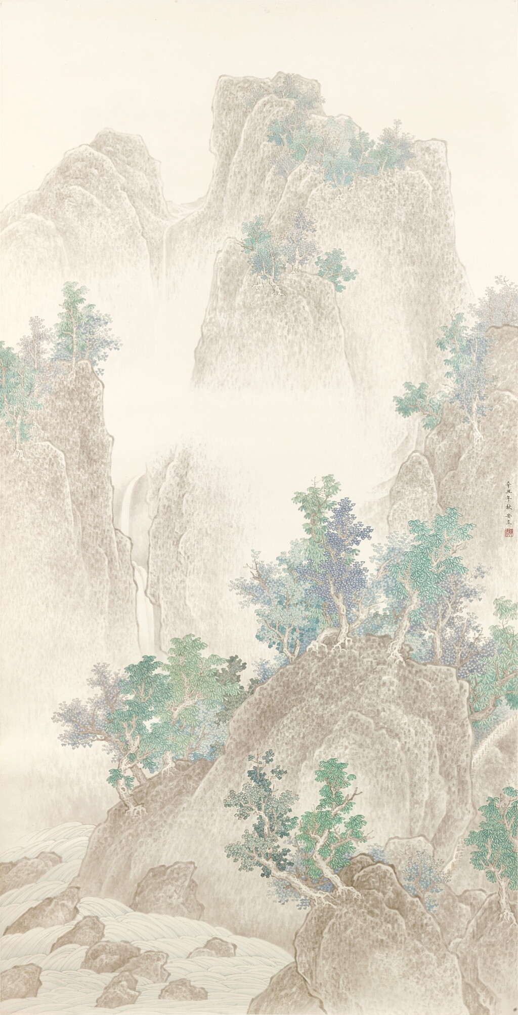 View full screen - View 1 of Lot 6208. 顔安立 夏峰泉響圖 | Yen An-li, Spring in Misty Mountains.