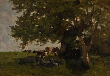 View full screen - View 1 of Lot 50. NATHANIEL HONE, R.H.A. | COWS SHELTERING UNDER A TREE.