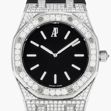 View full screen - View 1 of Lot 202. Royal Oak 'Tuxedo', Reference 15154BC.ZZ.D004CU.01 | A white gold and diamond-set wristwatch | Circa 2013.