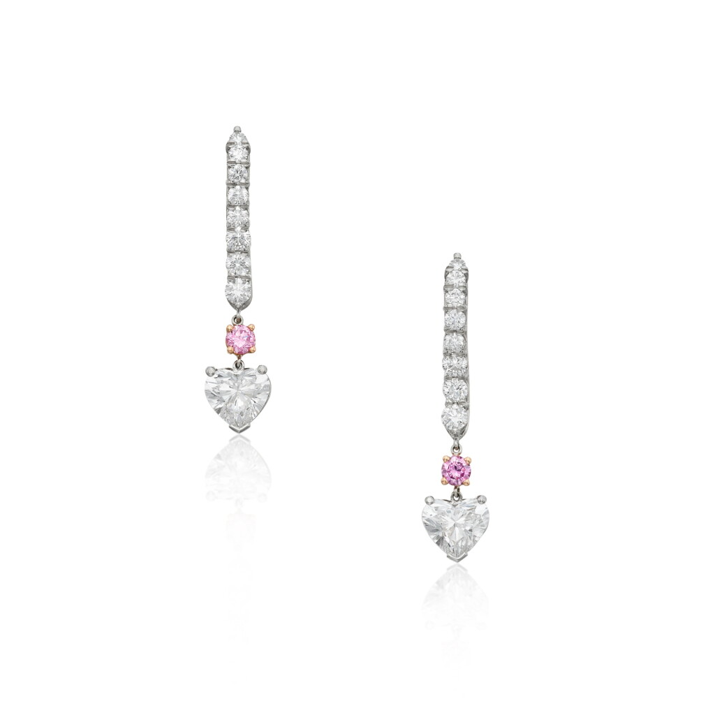 View full screen - View 1 of Lot 271. Pair of Fancy Intense Purplish Pink Diamond and Diamond Earrings.