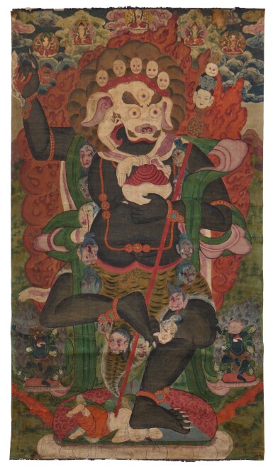View full screen - View 1 of Lot 878. A large thangka depicting Simhamukha, Inner Mongolia, 18th century.