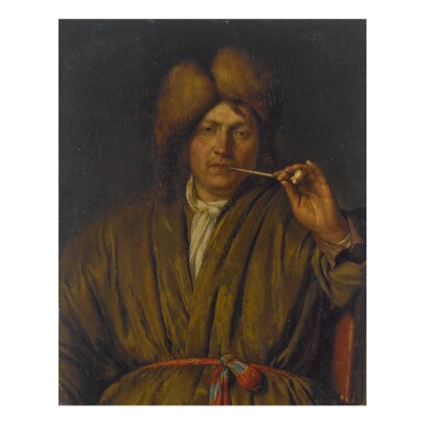 View full screen - View 1 of Lot 102. ATTRIBUTED TO FRANS VAN MIERIS THE ELDER | MAN SMOKING A PIPE, HALF-LENGTH.