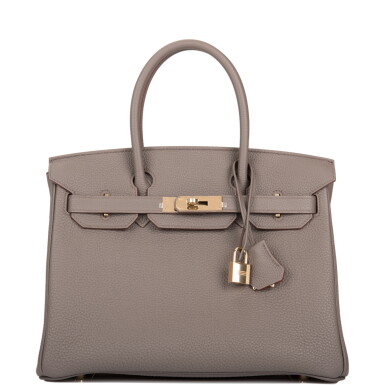 View full screen - View 1 of Lot 46. Hèrmes Horseshoe Stamp (HSS) Gris Etain Verso Birkin 30cm of Togo Leather with Permabrass Hardware.