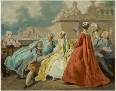 View full screen - View 1 of Lot 15. CIRCLE OF JEAN FRANÇOIS DE TROY | A GROUP OF ELEGANT FIGURES SEATED IN A PARK.