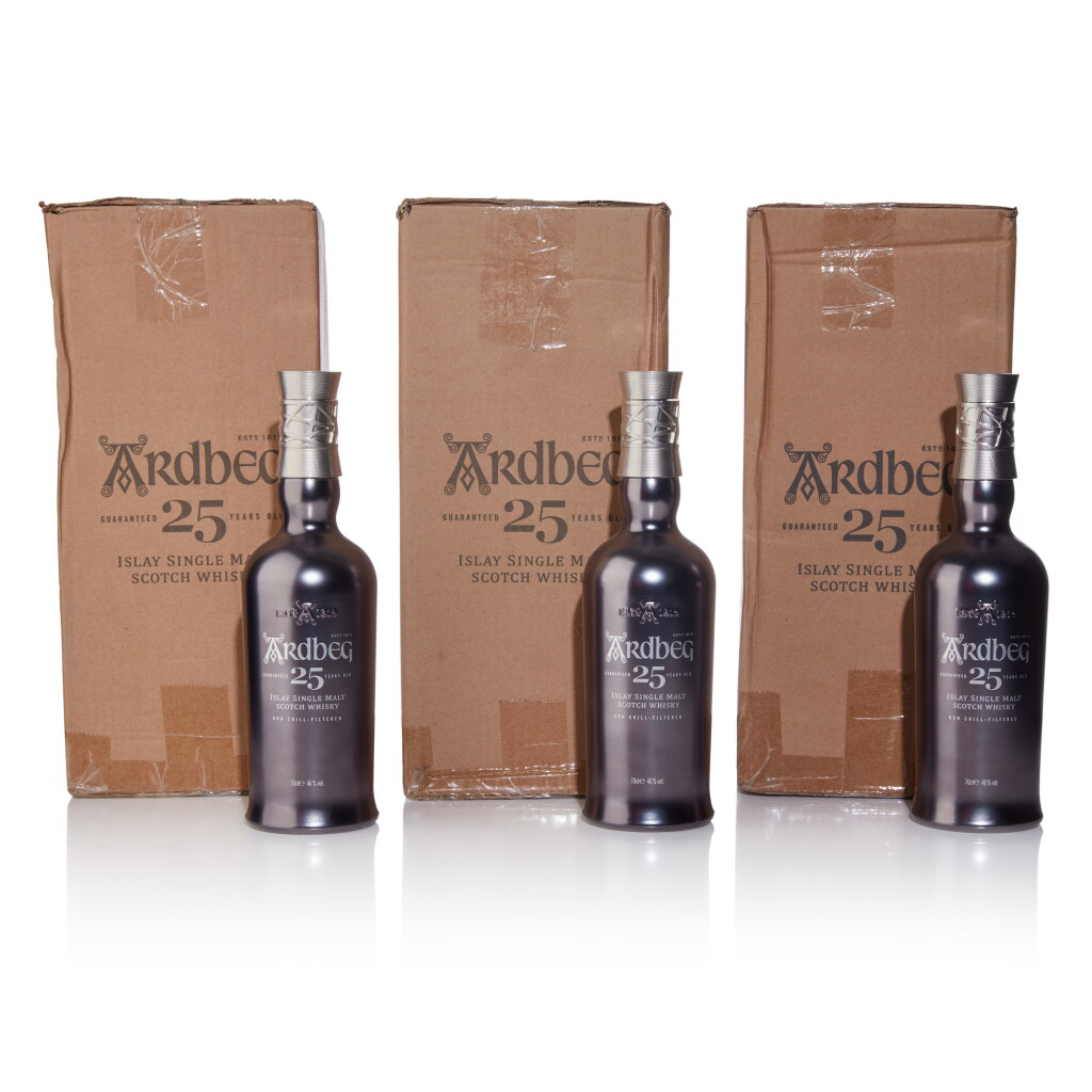 View full screen - View 1 of Lot 19. Ardbeg 25 Year Old 46.0 abv NV (3 Bottles 70cl).