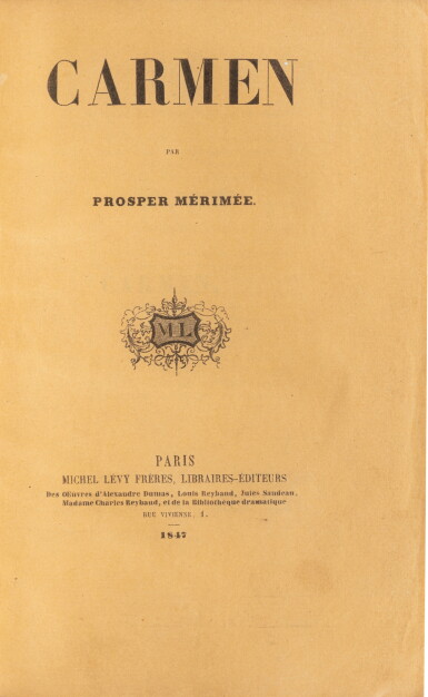 View full screen - View 1 of Lot 101. Carmen. Paris, Michel Lévy, 1846. Rare édition originale. Reliure de Mercier..