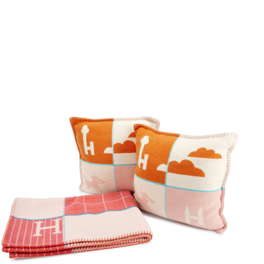 View full screen - View 1 of Lot 1133. Set of Three Avalon Epopee Pillows and Avalon Passe-Passe Baby Blanket.