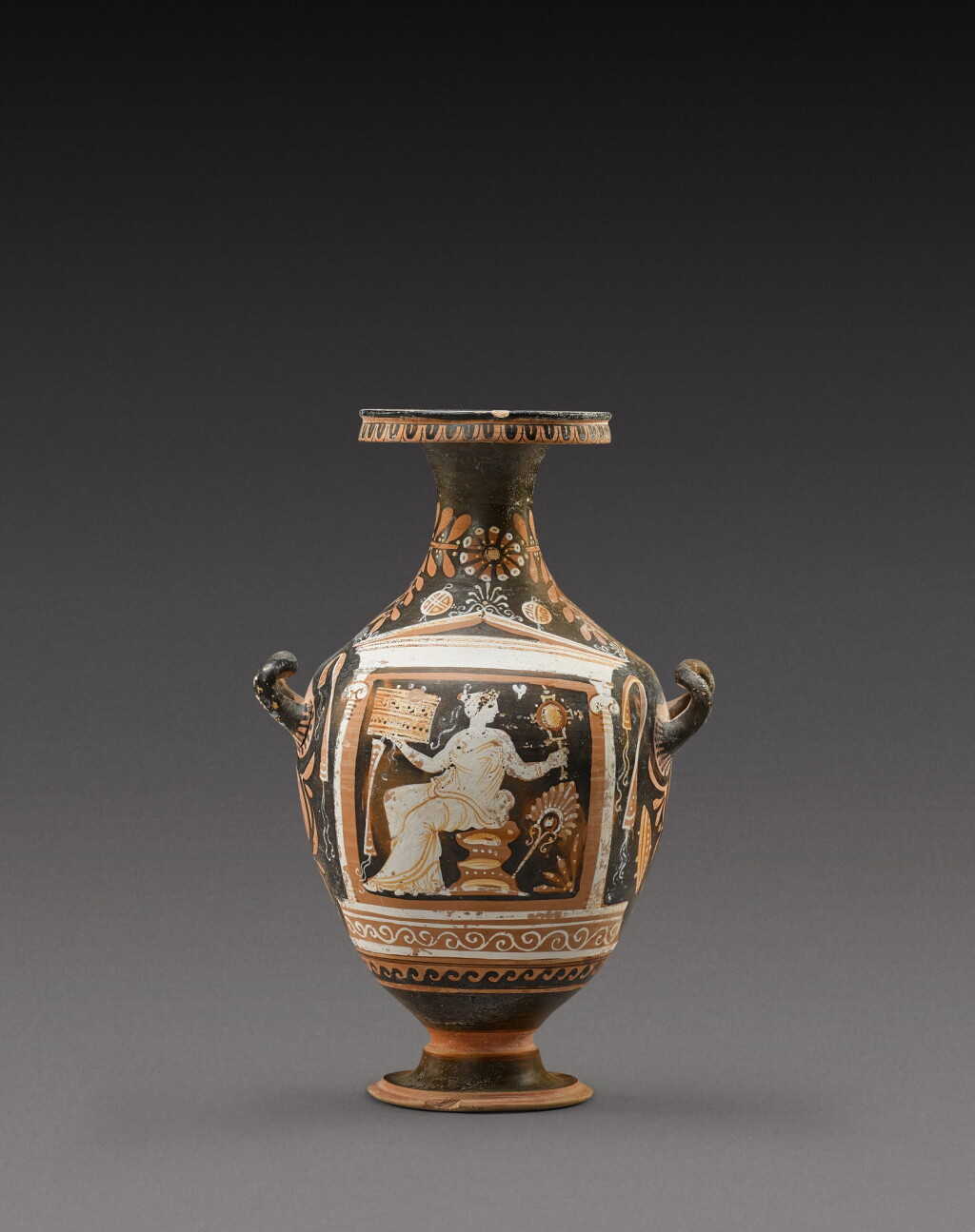 View full screen - View 1 of Lot 34. An Apulian Red-figured Hydria, circa 350-330 B.C..