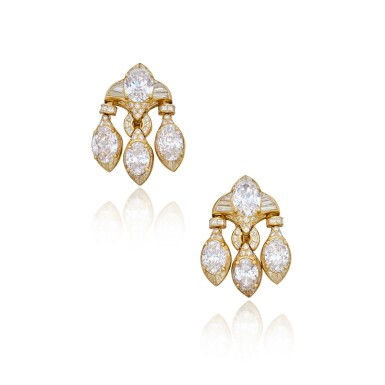 View full screen - View 1 of Lot 26. Pair of Gold and Diamond Earclips.