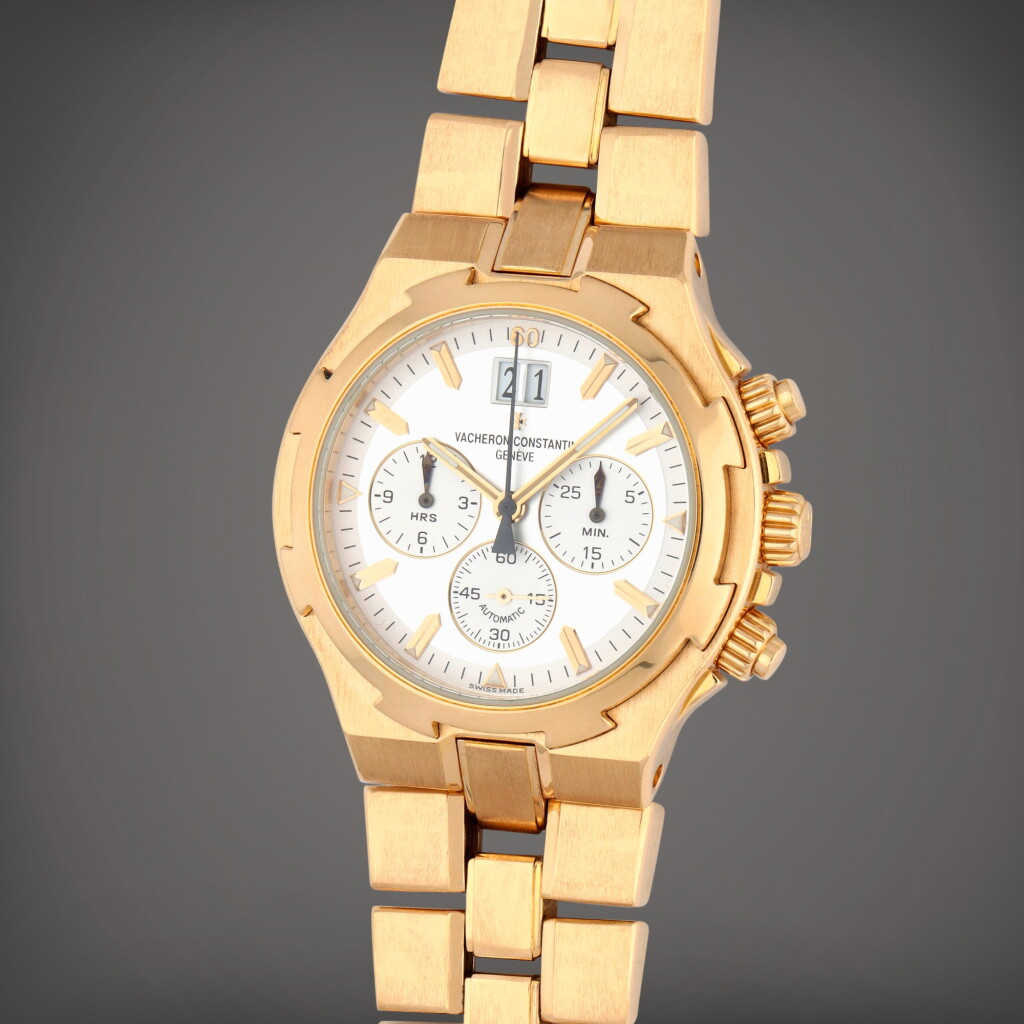 View full screen - View 1 of Lot 74. Overseas Big Date Chronograph, Reference 49140/423J-8791 A yellow gold chronograph wristwatch with digital date display and bracelet Circa 2005.