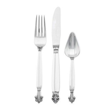 View full screen - View 1 of Lot 7. A Danish silver Acanthus pattern flatware service, Georg Jensen Silversmithy, Copenhagen, circa 1945-77.