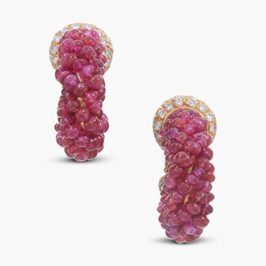 View full screen - View 1 of Lot 661. Pair of Ruby and Diamond ‘Écheveau’ Earclips.