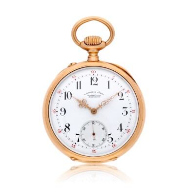 View full screen - View 1 of Lot 200. A gold open-faced keyless lever watch Circa 1890, no. 25855.