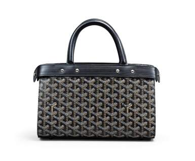 View full screen - View 1 of Lot 36. Black Goyardine Canvas and Calfskin Jersey PM Silver Hardware, Cir 2005.