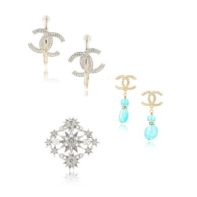 View full screen - View 1 of Lot 522. Two Pairs of CC Earrings and One Comète Brooch.