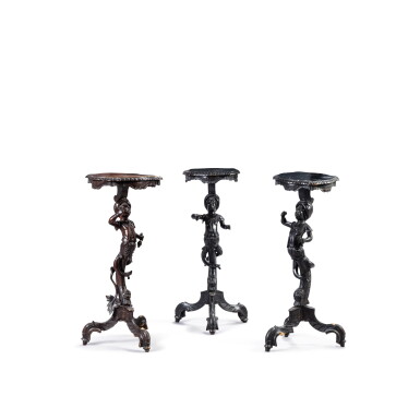 View full screen - View 1 of Lot 47. A pair of Italian ebonized porte-torchères, Venice, late 19th century.
