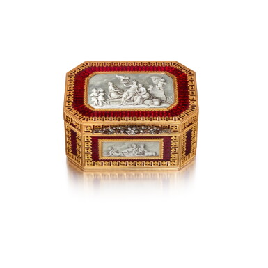 View full screen - View 1 of Lot 522. A Jeweled Gold and Enamel Snuff Box, 19th Century in Earlier Taste .