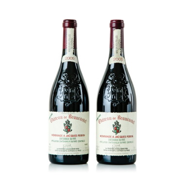 View full screen - View 1 of Lot 295. Château de Beaucastel, Hommage à Jacques Perrin 2005 (2 BT).