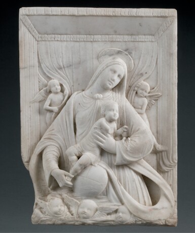 View full screen - View 1 of Lot 52. ATTRIBUTED BENEDETTO BRIOSCO (1460–1514) AND WORKSHOP, ITALIAN, LOMBARDY, CIRCA 1500 | RELIEF WITH THE VIRGIN AND CHILD SURROUNDED BY ANGELS.