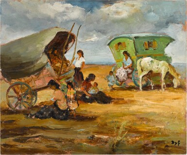 View full screen - View 1 of Lot 91. Caravanes sur la plage.