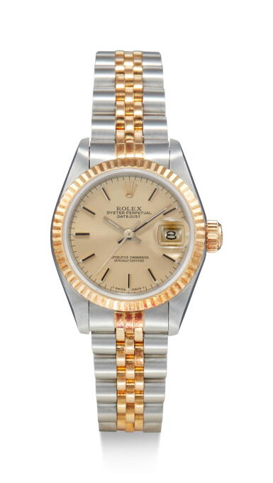 View full screen - View 1 of Lot 8095. ROLEX | DATEJUST, REFERENCE 69173, A STAINLESS STEEL AND YELLOW GOLD WRISTWATCH WITH DATE AND BRACELET, CIRCA 1988.
