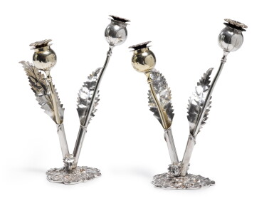 View full screen - View 1 of Lot 75. A Pair Of Italian Parcel-Gilt Silver Salt And Pepper Shakers, Buccellati, 20th Century.