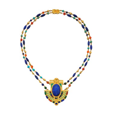 View full screen - View 1 of Lot 77. Egyptian Revival Gold and Colored Stone Necklace | 路易·康福特·蒂芙尼為蒂芙尼設計 | 埃及復興風格黃金及彩色寶石項鏈.