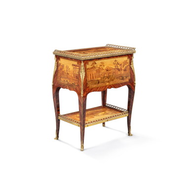 View full screen - View 1 of Lot 49. A Louis XV gilt-bronze mounted kingwood and tinted wood mounted table de milieu, circa 1750 | Table de milieu en marqueterie de bois de violette, bois teinté et bronze doré d'époque Louis XV, vers 1750.