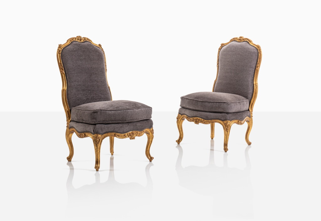 View full screen - View 1 of Lot 14. Pair of Louis XV chauffeuses chairs.