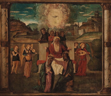 View full screen - View 1 of Lot 63. CIRCLE OF GIOVANNI BELLINI | THE CORONATION OF THE VIRGIN.