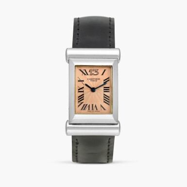 View full screen - View 1 of Lot 2225. Driver, Reference 2453B | An unusual and very rare limited edition, deeply curved rectangular white gold driver’s rear-wound wristwatch with integrated white gold deployant buckle, Circa 1999.