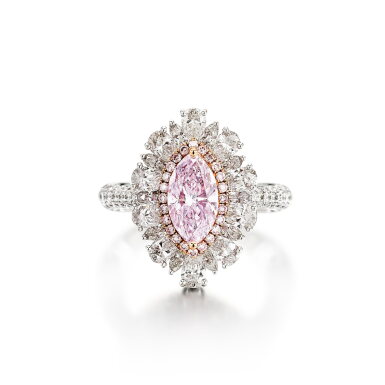 View full screen - View 1 of Lot 2722. Very Light Pink Diamond and Diamond Ring | 1.11克拉 輕淡粉紅色鑽石 配 鑽石 戒指.