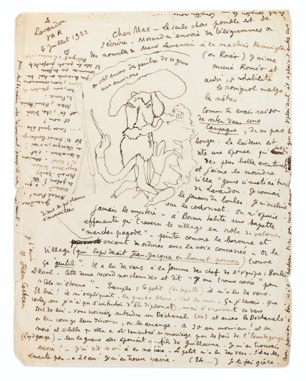 View full screen - View 1 of Lot 246. 2 lettres autographes signées à Max Jacob, l'une illustrée. 1921-1922..