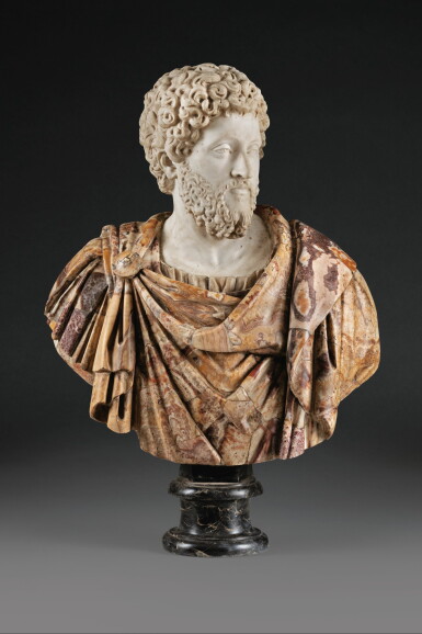 View full screen - View 1 of Lot 128. ITALIAN, 17TH CENTURY, AFTER THE ANTIQUE | BUST OF EMPEROR COMMODUS (161-192 C.E.).