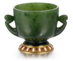 A Fabergé gold-mounted and guilloché enamel nephrite charka, St Petersburg, 1899-1903