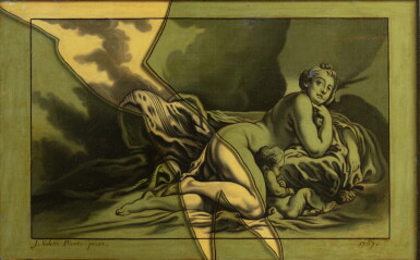 View full screen - View 1 of Lot 146. Trompe-l’œil with a broken glass engraving | Trompe-l’œil à la gravure au verre cassé.