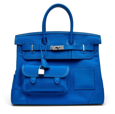 View full screen - View 1 of Lot 1308. Limited Edition Bleu France Swift and Canvas Cargo Birkin 35 Palladium Hardware, 2021.