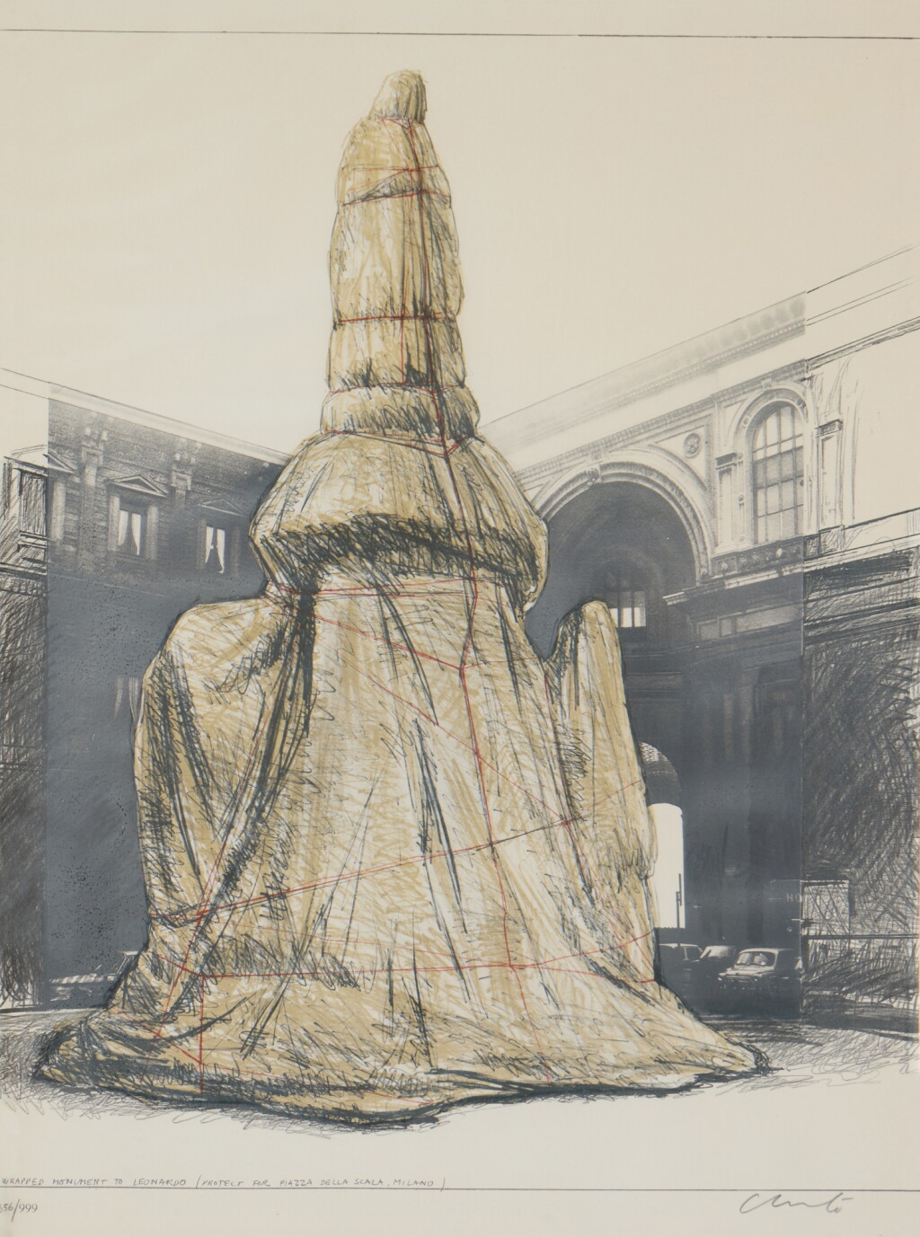 View full screen - View 1 of Lot 634. Wrapped Monument to Leonardo, Project for the Piazza della Scala, Milan (Schellmann 41).