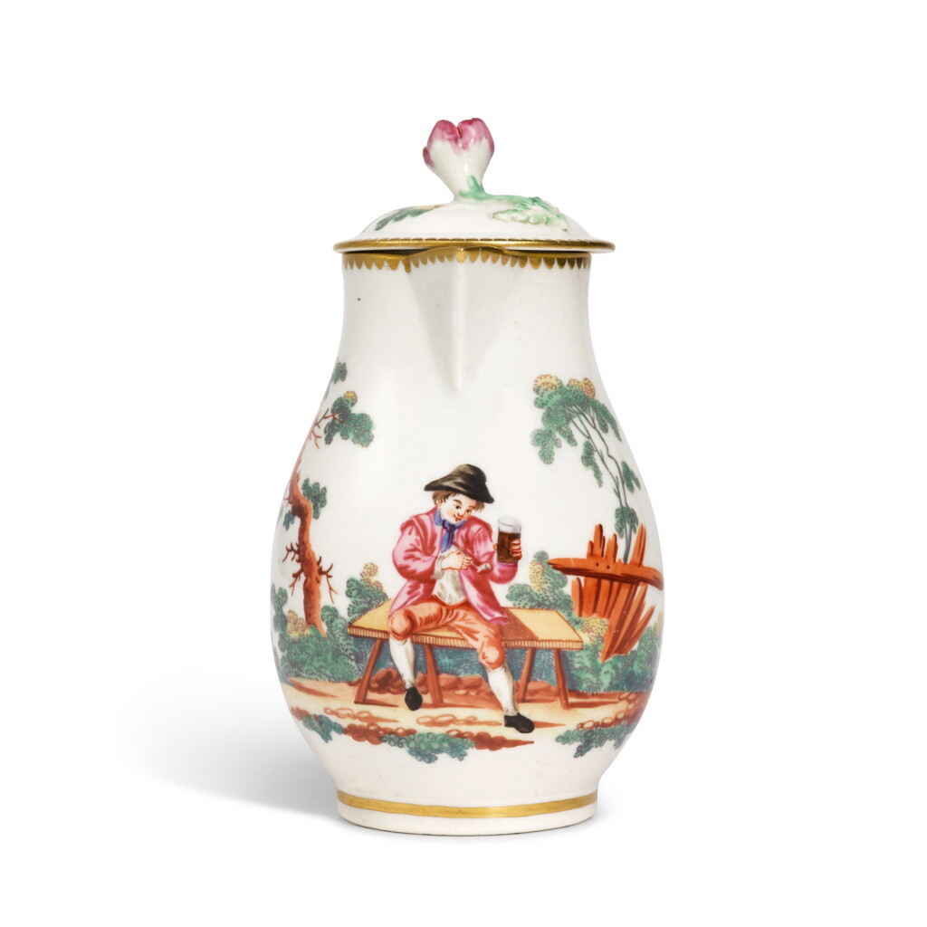 View full screen - View 1 of Lot 12. A Very Rare Worcester Milk Jug and Cover, Circa 1765-68.