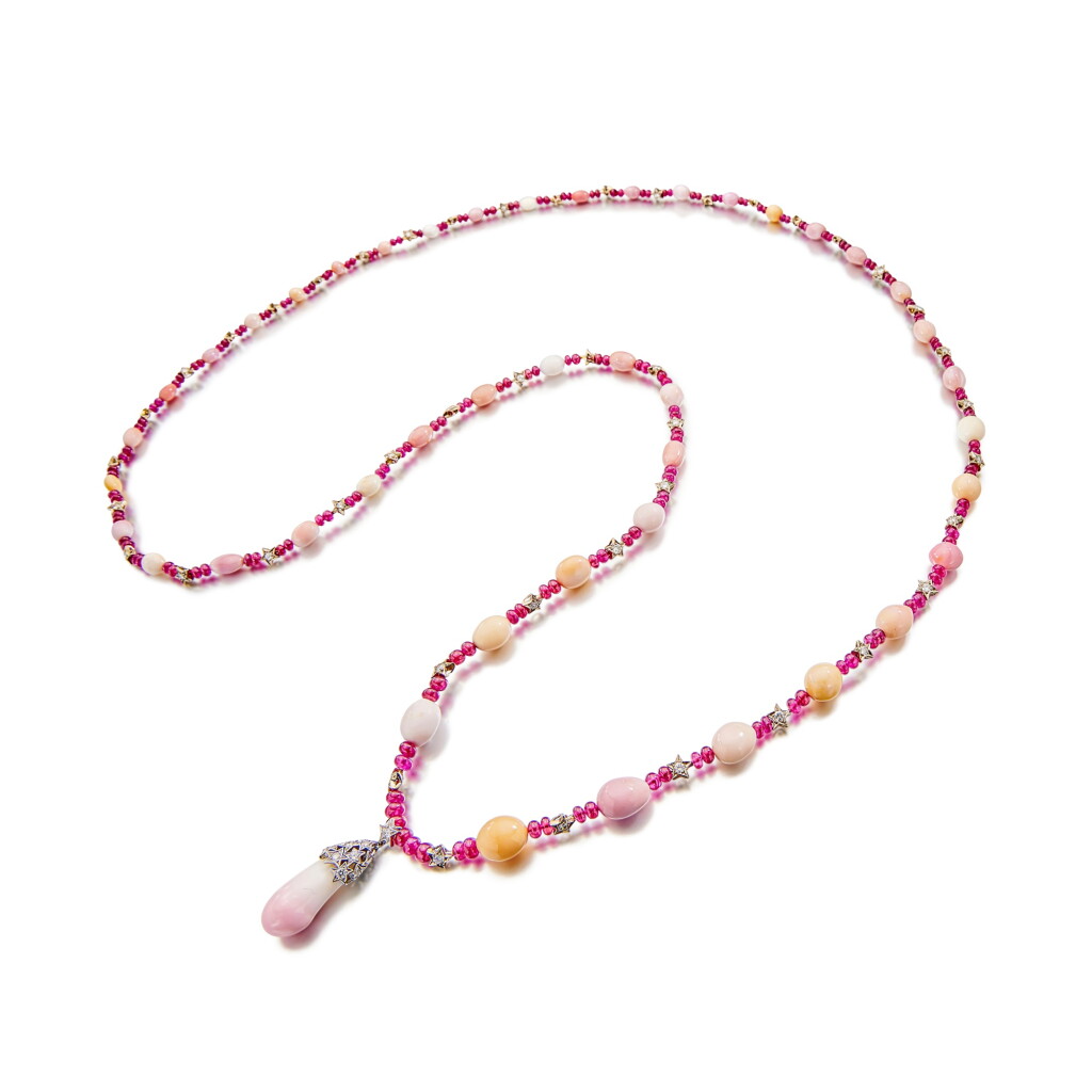 View full screen - View 1 of Lot 1615. Conch Pearl, Ruby and Diamond Pendent Necklace | 香奈兒 | 海螺珠 配 紅寶石 及 鑽石 項鏈.