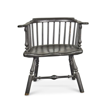 View full screen - View 1 of Lot 313. Fine Black Painted Low-Back Windsor Armchair, Philadelphia, Pennsylvania, Circa 1780.