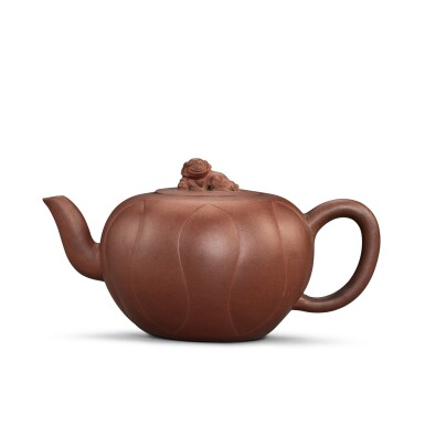 View full screen - View 1 of Lot 2044. A Yixing 'lotus and lion' teapot and cover, 20th century 二十世紀 宜興紫砂蓮瓣獸鈕蓋壼.