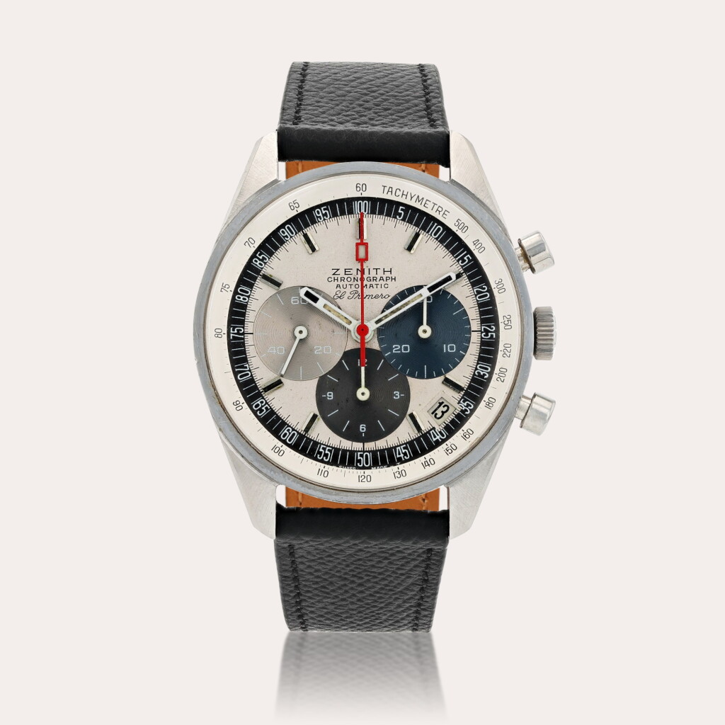 View full screen - View 1 of Lot 457. El Primero, reference AH 386 Montre bracelet chronographe en acier avec date | Stainless steel chronograph wristwatch with date Vers 1970 | Circa 1970.