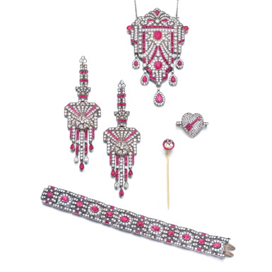View full screen - View 1 of Lot 886. Collection of ruby and diamond jewels, early 20th century.